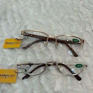 New Readers magnifying glasses 2 pairs +3.75 gold and wood grain color nwt